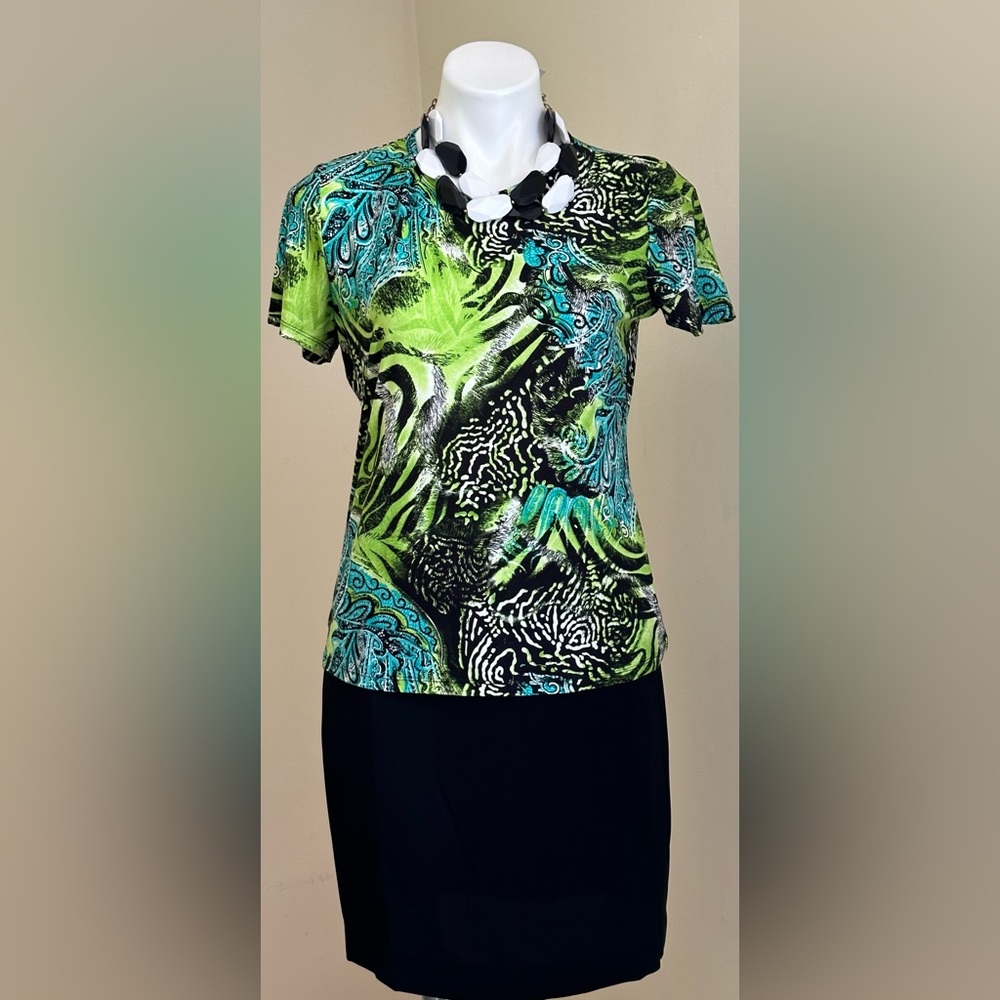 Vibrant Green and Blue Patterned Women's Top
